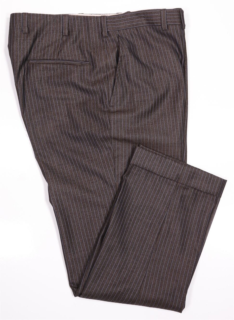 Oxxford Brown Striped Wool Silk Cashmere Shimmer Flat Front Dress Pants 38x29